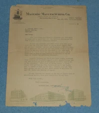 1928 Majestic Manufacturing Co Ranges Letter To J Stanley Adams & Co Marion MD