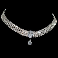 Beautiful Crystal Choker Water Drop Necklace, Sparkle Cubic Zirconia Rhinestone