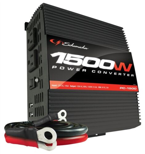 Schumacher PC-1500 1500 Watt DC to AC Power Inverter with 2 120V AC Outlets 2 - Afbeelding 1 van 3