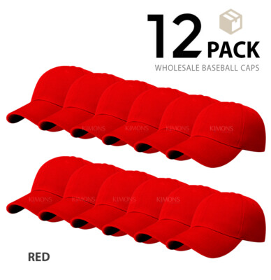 WHOLESALE 12 pieces Classic Plain Baseball Cap Hat Adjustable Size Solid Color
