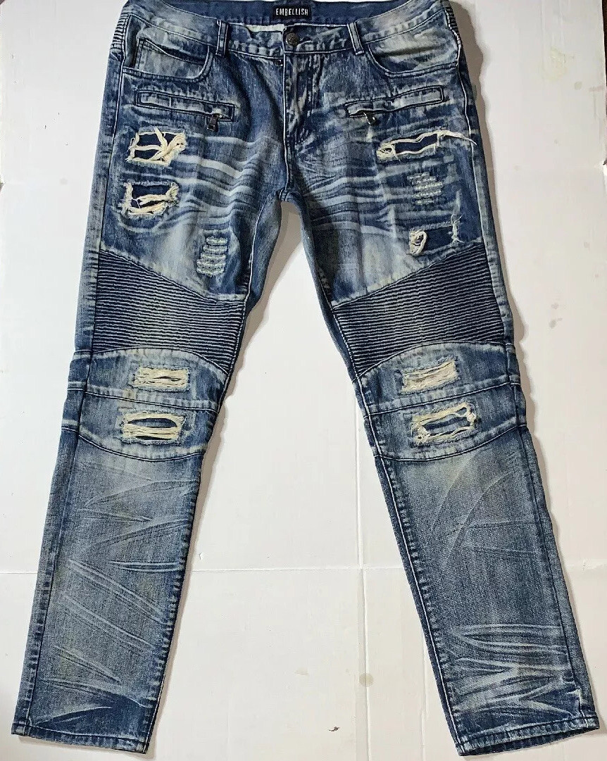 USED古着 EMBELLISH デニム ジーンズ Gパン バイカー パンツ