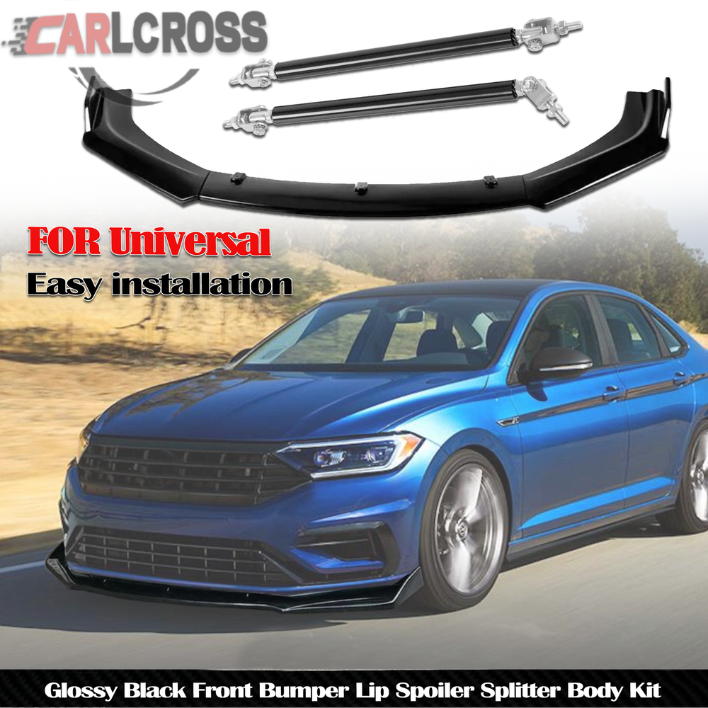 Front Bumper Lip Body Kit Spoiler Splitter + Strut Rods For Volkswagen Jetta