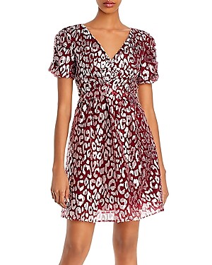 Aqua Womens Red Metallic Puff Sleeve 