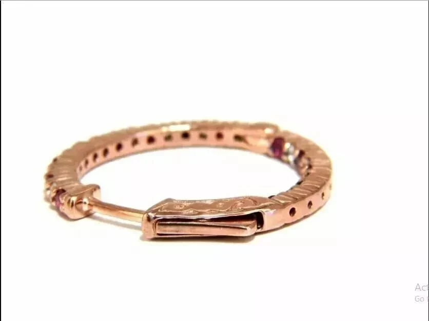 2Ct Round Cut Lab-Created Red Ruby Inside Out Hoop Earring 14K Rose Gold Plated - Image 3 of 4