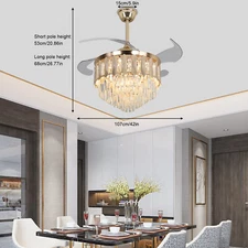 42" 6 Speed Ceiling Fan with Light LED Crystal Chandelier LED Light with Remote