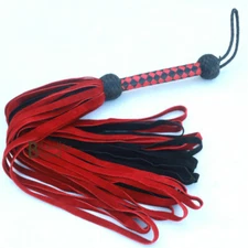 Real Genuine Cow Hide Suede Leather Flogger / Whip 50 Falls Red Black Heavy Duty