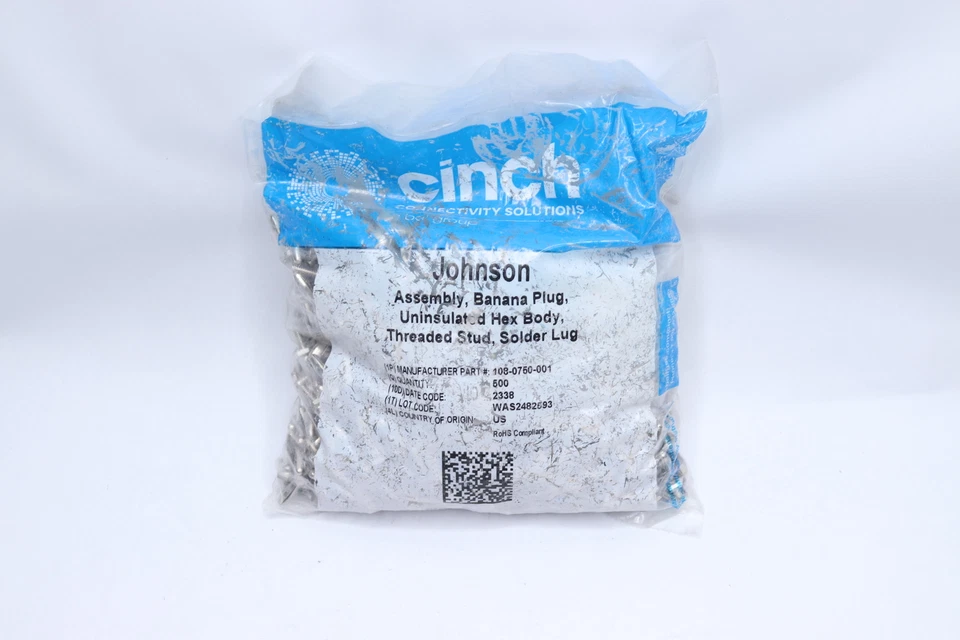 (500-Pk) Cinch Uninsulated Hex Body Threaded Banana Plug Connector Nickel Silver - Image 2 of 4