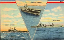 US Navy Battleship Airplane Carrier Heavy Cruiser Postcard Patriotic Nautical
