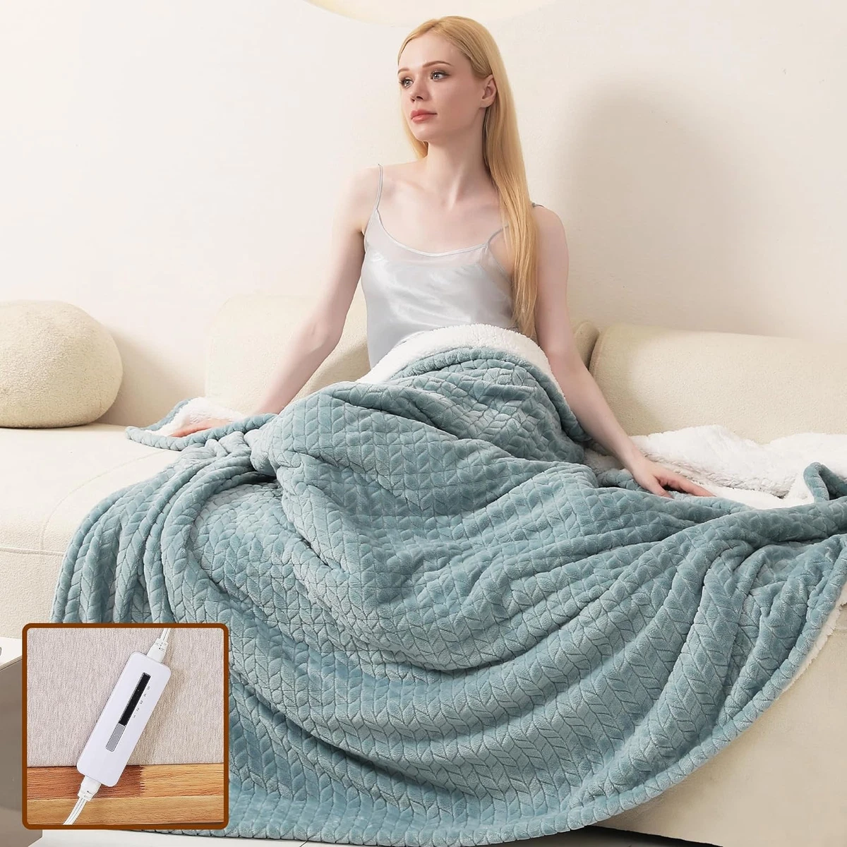 JTE Flannel Heated Blanket Throw Luxury Fast Sherpa Electric