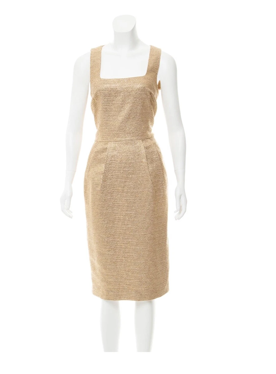 MICHAEL KORS Metallic Tweed Dress Gold Tan Beige Size L 10 US was 895