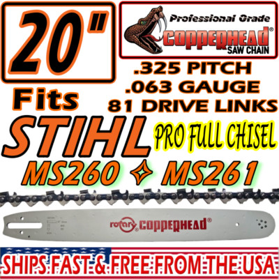 COPPERHEAD 20" BAR, FULL CHISEL PRO SAW CHAIN Fits STIHL MS261 026 ...
