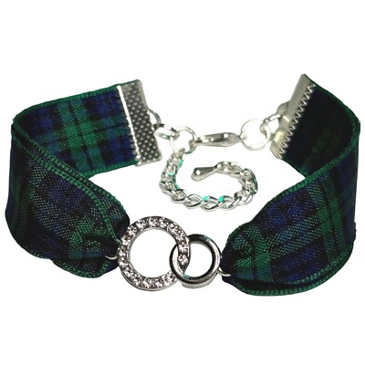 SCHWARZE UHR Tartan Armband mit silbernen Liebesgliedern Charm + GESCHENKTÜTE Handarbeit