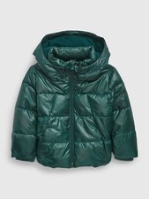 Toddler GAP Recycled Shine Puffer Jacket Navy Blue and June Bug Green