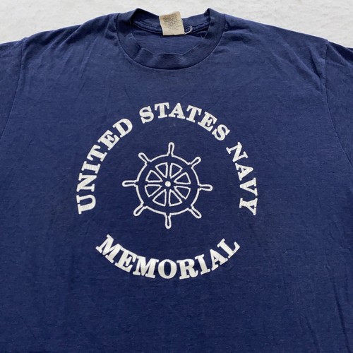 vintage 80s UNITED STATES NAVY MEMORIAL T-Shirt MEDIUM/LARGE military soft thin - Picture 3 of 8