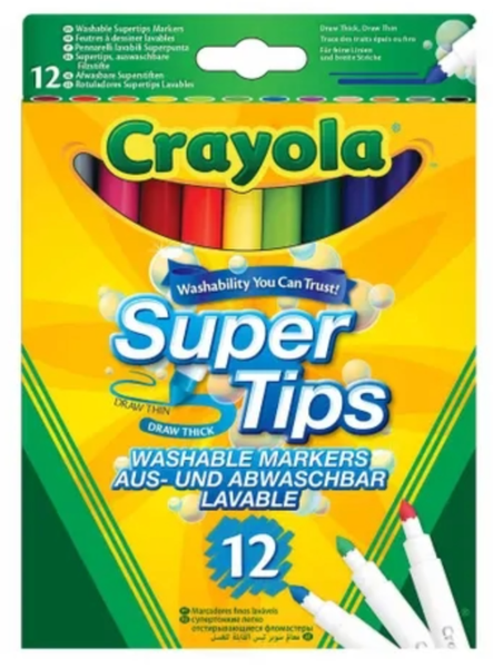 Crayola 12 Supertips Waschbar Filzstifte ?Sortiert Farben? Kinder Kunst Handwerk-image