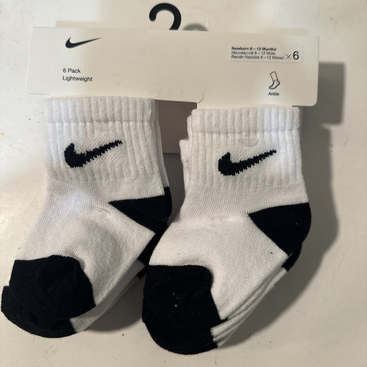 Nike Socks Newborn 6-Pack 6-12 Months Ankle White Black