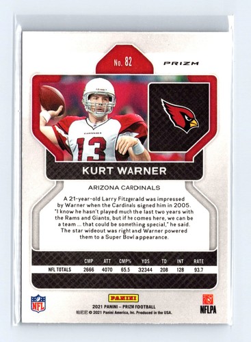 2021 Panini Prizm Kurt Warner #82 Silver Arizona Cardinals - Picture 2 of 2
