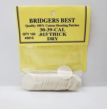 Bridgers Best Shooting Patches 100% Woven Cotton .30-.39 Cal .015" Muzzleloader