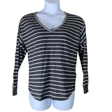 Madewell Size Small Knit Top Striped Gray White Long Sleeved V Neck Shirt Womens