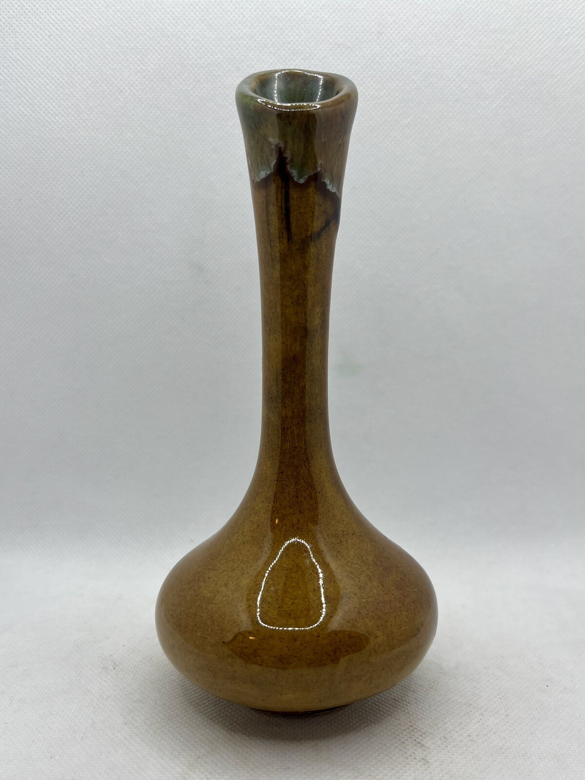 Anna Van Briggle Colorado Springs Brown Drip Glaze Art Pottery Bud Vase 7” VTG, vintage vase
