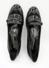Etienne Aigner Wingtip Pumps 2-Inch Heels Black Leather Synthetic Size 7M FLAW