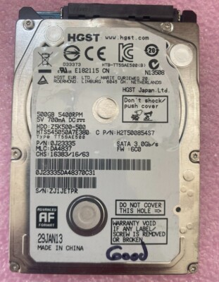 HTS545050A7E380, PN: 0J23335, MLC: DA4837, Hitachi 500Gb 2.5 HDD
