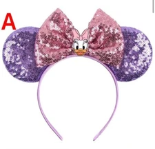 NEW Disney DAISY DUCK Ears Hat PURPLE Mickey ears PINK Headband SEQUINS Bow
