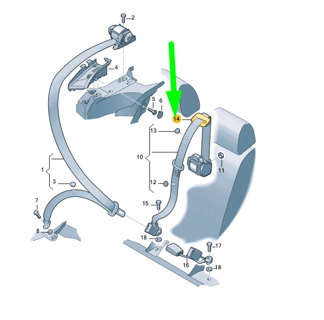 Guide de ceinture de sécurité arrière central pour Audi A3 8P 8P08577635Pr