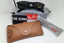 RAY BAN ITALY Sunglasses Authentic RB2140 Unisex Black/Green.  Leather Case NEW