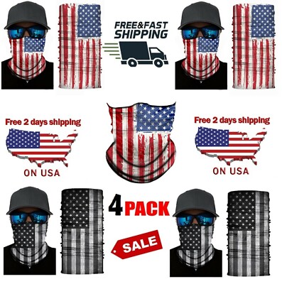 Face Mask Unisex Bandana American Flag Gaiter Headband Cover Tube 4 Pack SALE!!!