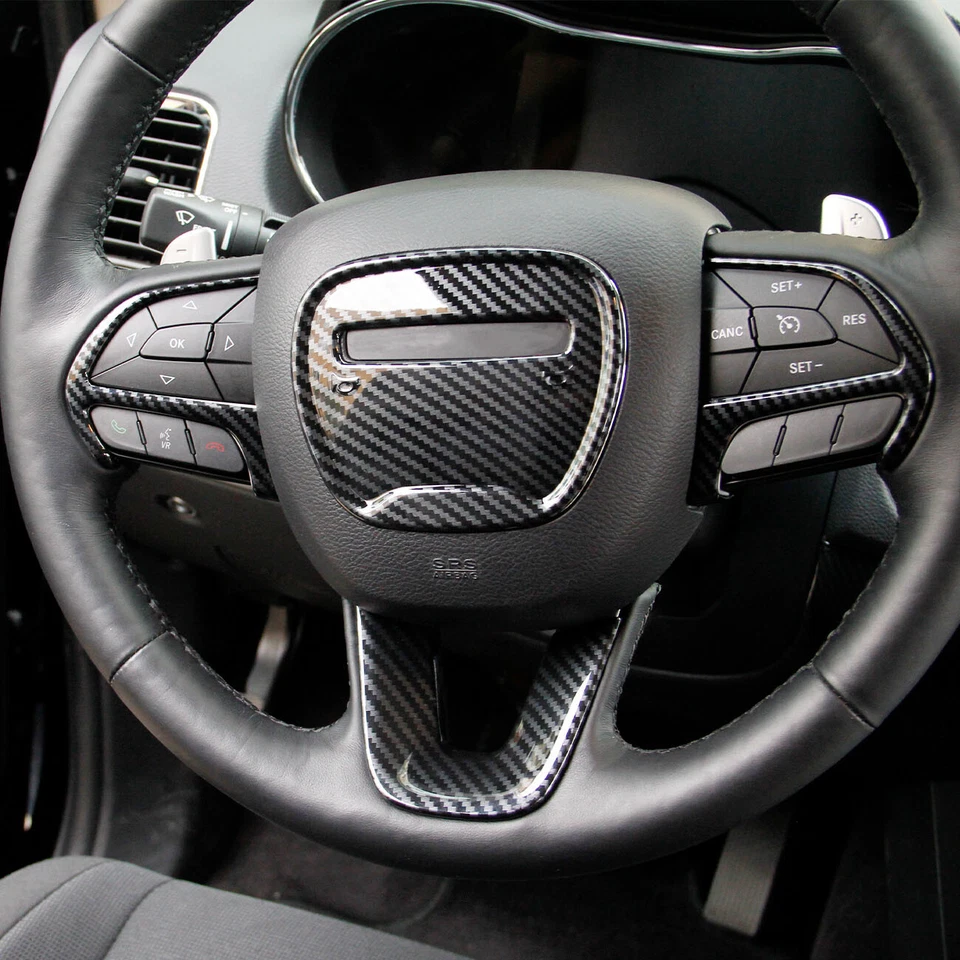 Guarnição de tampa de volante estilo fibra de carbono para Dodge Durango 2014-2023 - Imagem 2 de 4