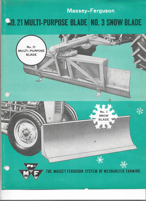 Dealers Sales Brochure Massey Ferguson No.21 Scraper Blade & No.3 Snow Blade