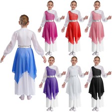 Girls Dress Shiny Robe Mock Neck Dancewear Mesh Gowns Modern Worship Lyrical
