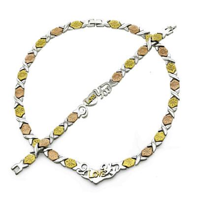 XOXO Starburst Tri-Color I LOVE YOU Hugs Kisses Set Necklace Bracelet  18/20''