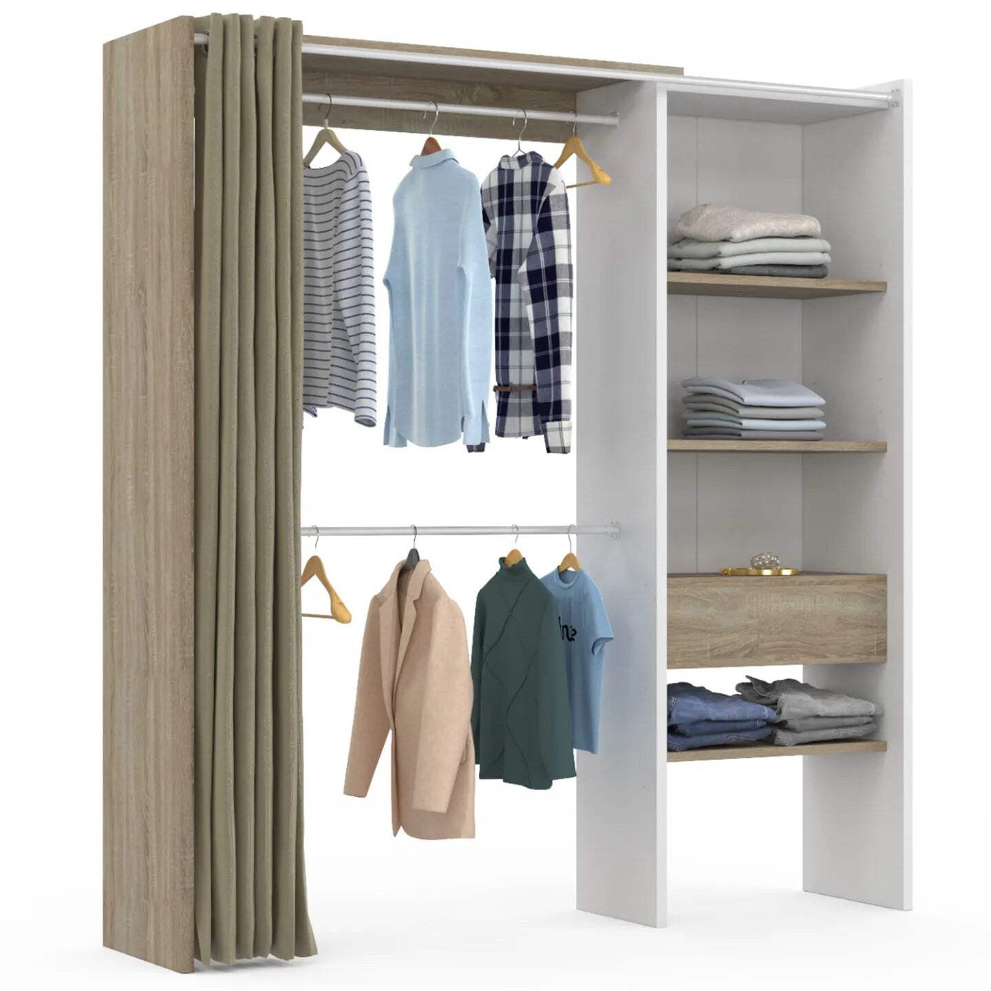 Dressing extensible avec rideau pour aménagement de chambre parentale moderne