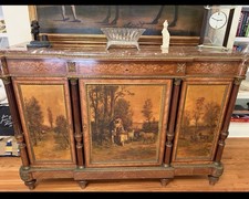 Antique Louis XVI Style Marquetry Inlaid Marble Top Credenza Buffet 80" — listing 2