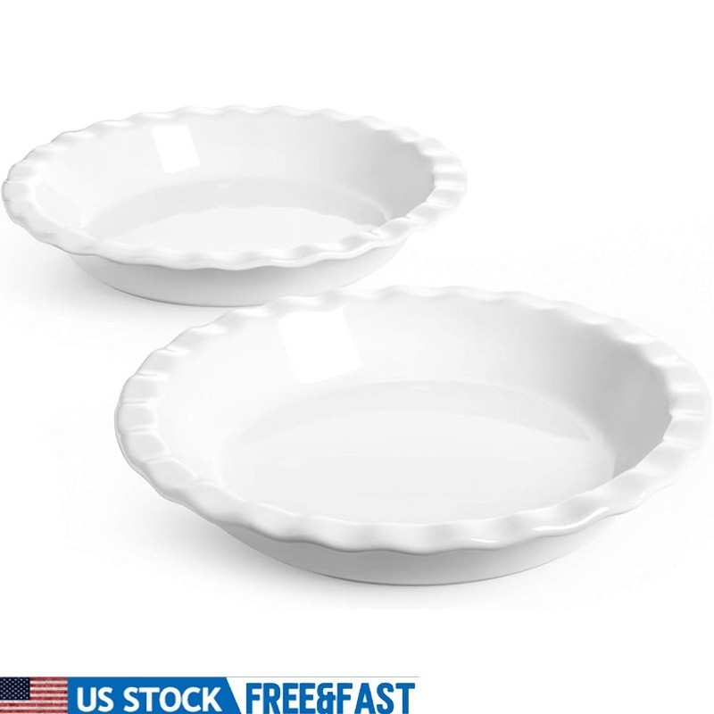 Ceramic Fluted Pie Dish Oven Microwave Safe Baking Pan Kitchen Bakeware New