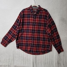 Eddie Bauer Shirt Mens 2XL Red Plaid Flannel Button Up Long Sleeve Outdoor Work