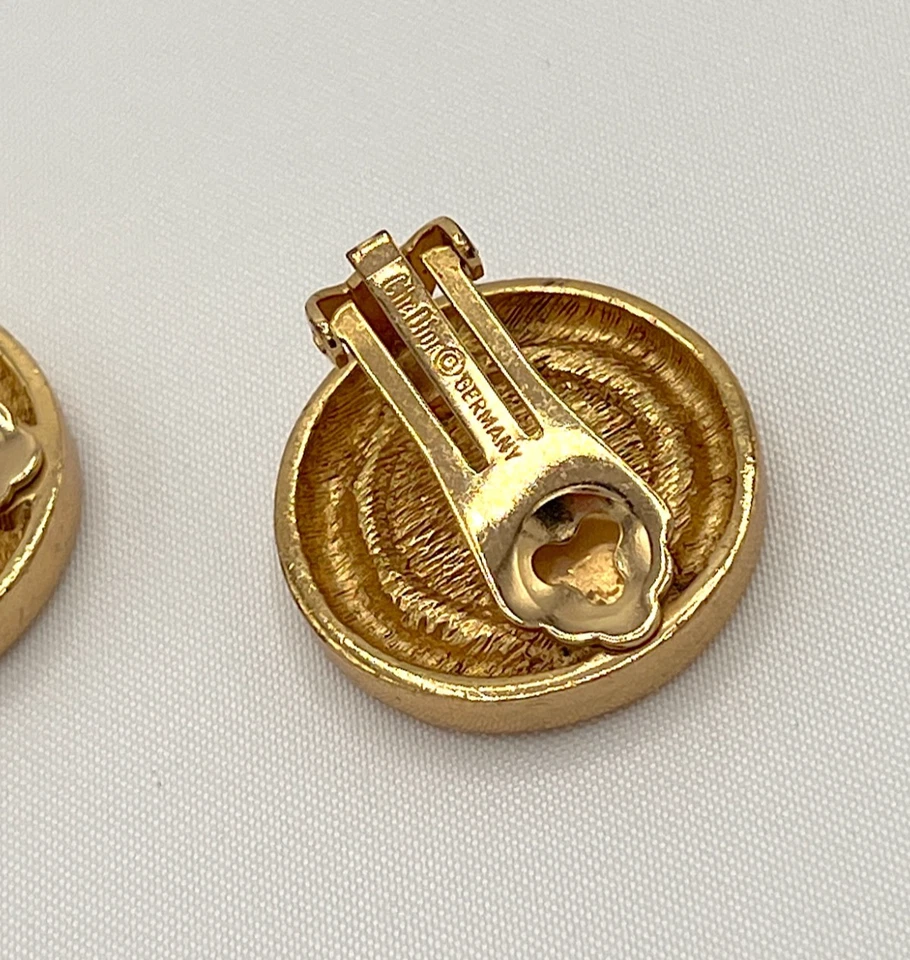 Christian Dior Earrings Logo Authentic Gold Large Stud CD Crystal Round Clip on Foto 4 de 4