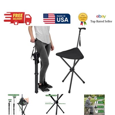 Cane with Seat Folding Lightweight, Adjustable Height 34.2''-39.7'' Walking Sti...