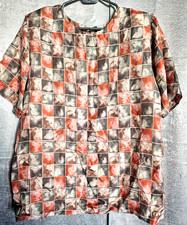 Vintage Stunt Collections 100 Silk Blouse Large Abstract Geometric Print top