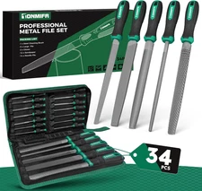 Professional Metal File Set 34Pcs Industrial Grade High Carbon Steel,5 Shapes (F