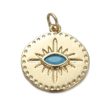 2PCS 18K Gold Plated Brass Eye, Evil Eye Round Charm Pendant 18X20mm GYJ87