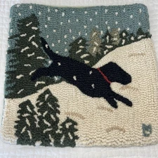 Chandler 4 Corners "Chocolate Lab" Hooked Wool Pillow Cover Laura Megroz-18"