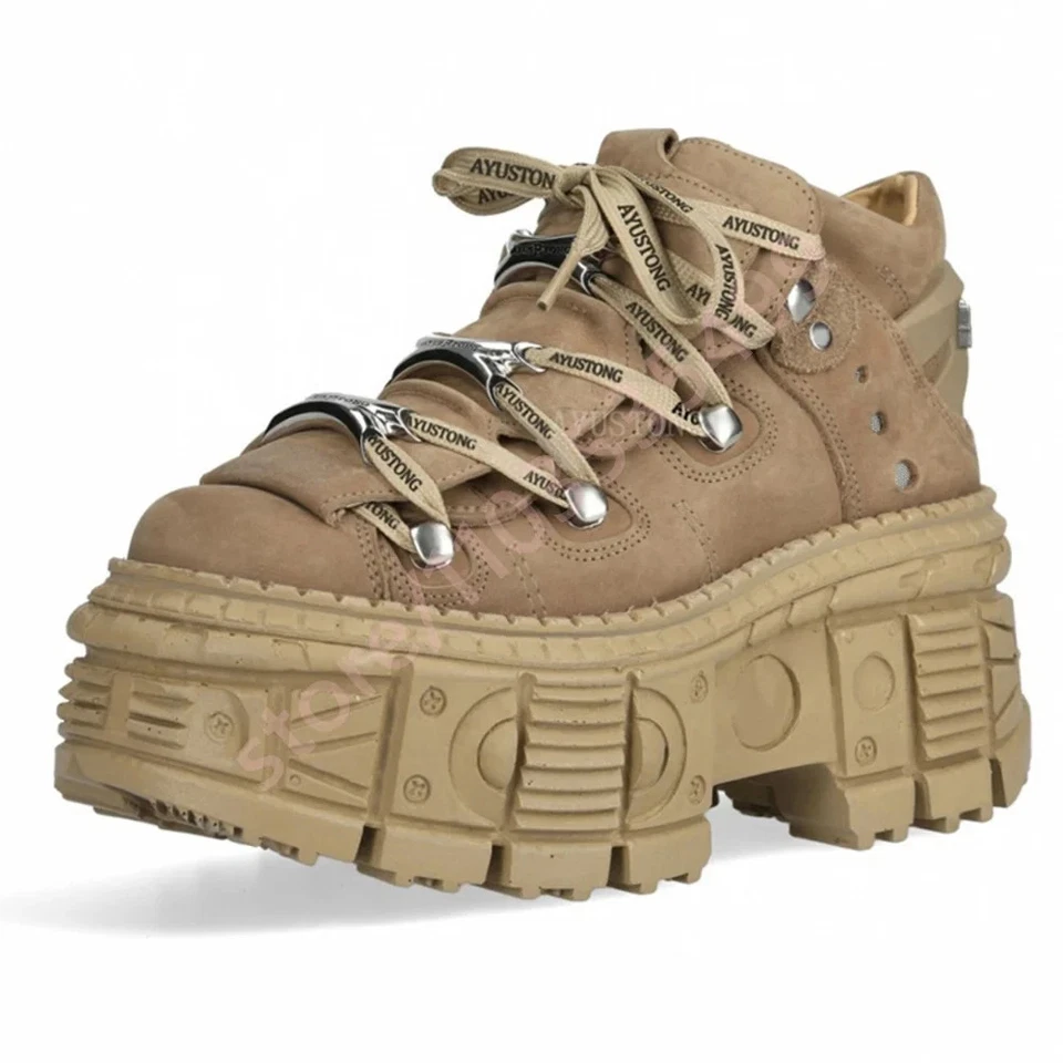 Otoño Punk Remache Hombres Mujeres Zapatos Informales de Suela Gruesa Moda Rock Botines Foto 2 de 4