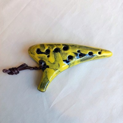 Handcrafted Ocarina - Unique Yellow Swirl Design - 12-Hole Ceramic Flute