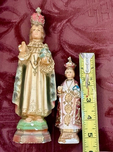 PAIR 2 1950's INFANT CHILD OF PRAGUE Chalkware Statues 8" & 5" - Picture 18 of 20