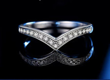 Chevron V Dazzling Moissanite 925 Silver Stac...