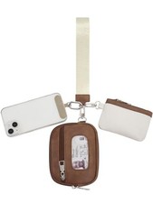 Mini Dual Pouch Wristlet Wallet, RFID Smal Keychain Coin C-beige dark Brown