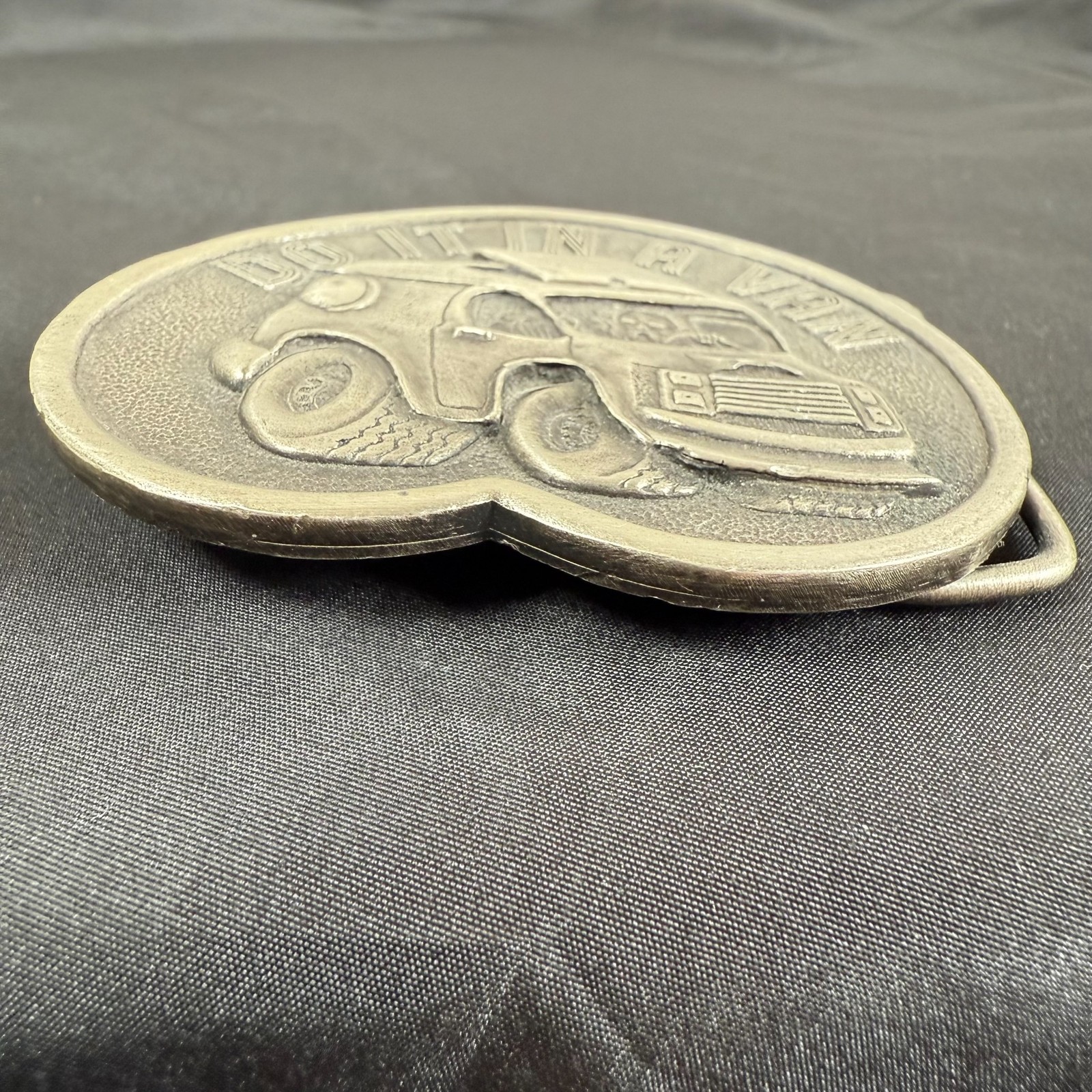 Vintage 1976 Bergamot Brass Works Do It In A Van Belt Buckle 3" Made In USA